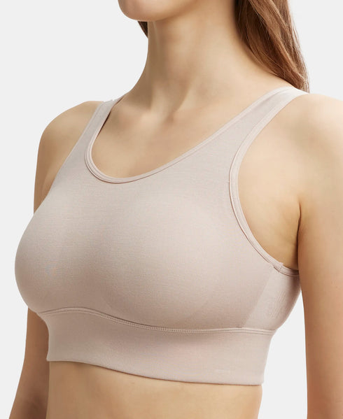 Jockey Wirefree Padded Tencel Lyocell Stretch Full Coverage Lounge Bra with Stay Fresh Properties and Removable Pads - Mushroom