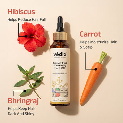 Vedix Jeevath Hair Oil With Hibiscus & Bhringraj