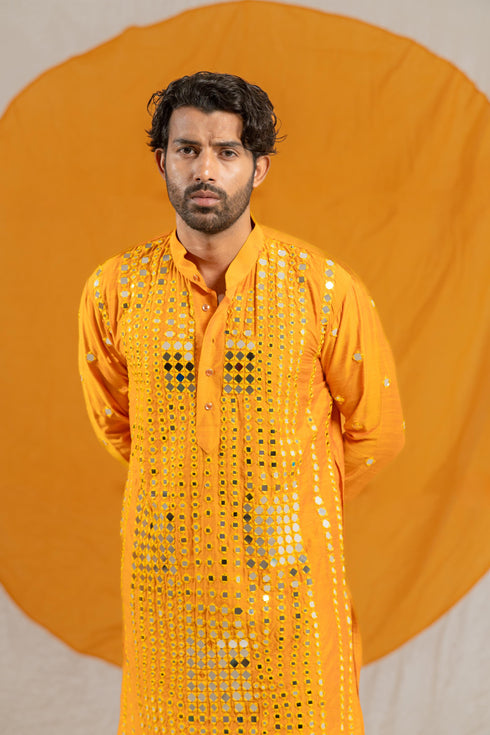Kzari Luxe Granola Glass Mirror Raw Silk Kurta
