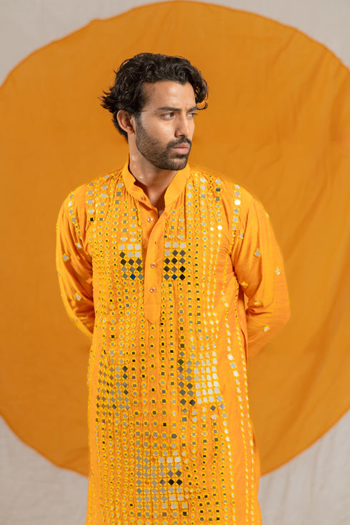 Kzari Luxe Granola Glass Mirror Raw Silk Kurta