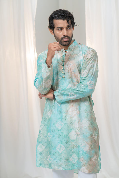 Kzari Firozi Gulzar Chanderi Silk Checks Batik Kurta