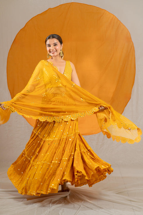 Kzari Opulent Granola Kanch Mirror Lehenga Choli with Dupatta