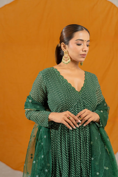 Kzari Jade Bhandhani Georgette Sharara Kurta with Dupatta