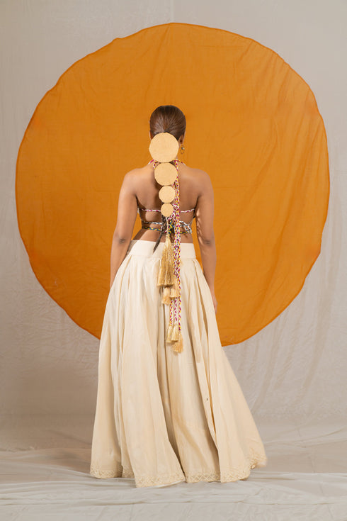 Kzari Silk Base Safed Rangeen Lehenga Choli