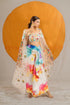 Kzari Splashy Draped Skirt with Crop Top and Net Shrug Dupatta