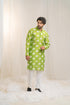 Kzari Classic Safed Hara Checks Chanderi Silk Kurta