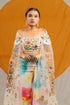 Kzari Splashy Draped Skirt with Crop Top and Net Shrug Dupatta