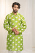 Kzari Classic Safed Hara Checks Chanderi Silk Kurta