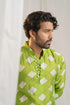 Kzari Classic Safed Hara Checks Chanderi Silk Kurta