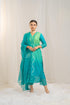 Kzari Shaded Hara Hara Kurta Set with Silk Pants and Organza Embroidery