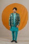 Kzari Emerald Sequin Jodhpuri with Lucknowi Embroidery and Silk Pants