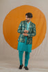 Kzari Emerald Sequin Jodhpuri with Lucknowi Embroidery and Silk Pants