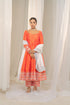 Kzari Kesar-Pista Orange Raw Silk Anarkali with White Embroidery and Organza Dupatta