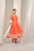 Kzari Kesar-Pista Orange Raw Silk Anarkali with White Embroidery and Organza Dupatta