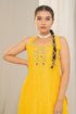 Kzari Vibrant Khatta-Nimbu Raw Silk Kurta with Embroidered Neck and Crushed Palazzo