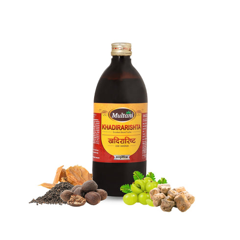 Multani Pharmaceuticals Limited Multani Khadirarishta Syrup Ayurvedic Blood Purifier Reduces Acne Pimples Skin Allergies