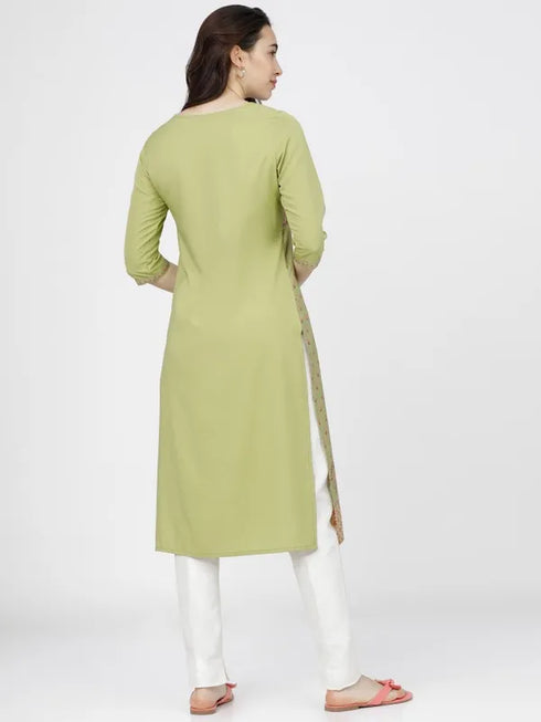 Vasthrlay Women Ketch Women Green Printed Straight Kurtas