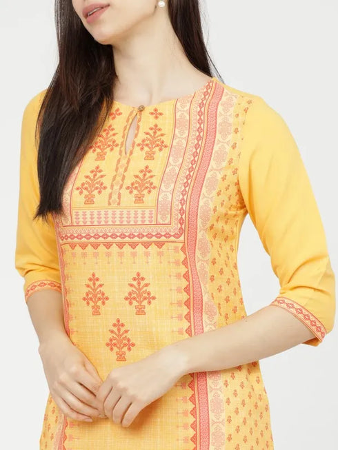 Vasthrlay Women Ketch Women Yellow Printed Straight Kurtas