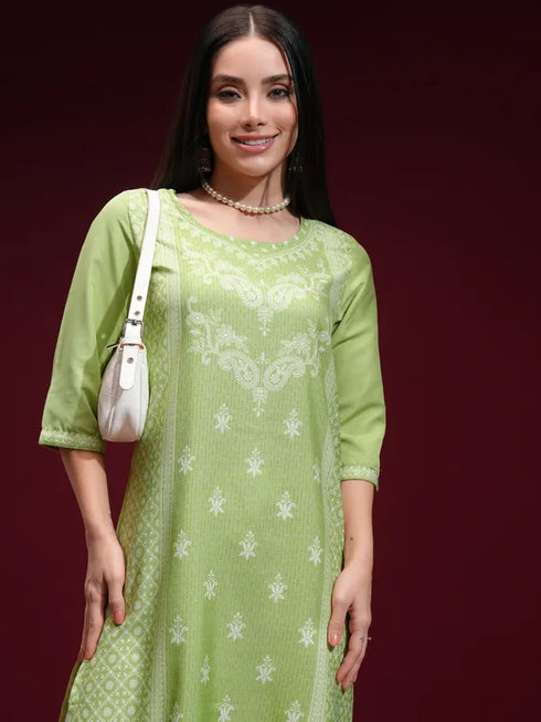 Vasthrlay Women Ketch Women Green Printed Straight Kurtas