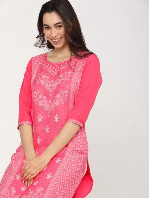 Vasthrlay Women Ketch Women Pink Printed Straight Kurtas