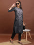 Vasthrlay Women Ketch Women Black Printed Straight Kurtas