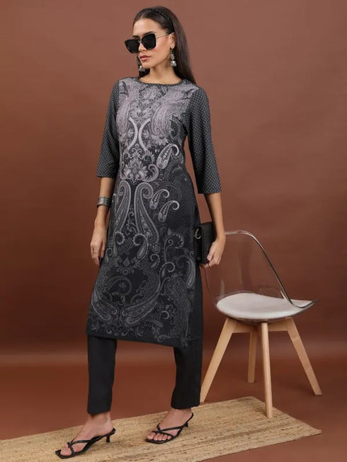 Vasthrlay Women Ketch Women Black Printed Straight Kurtas