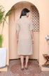 Miravan Womens Beige Solid Midi Dress with Belt and Side Pocket