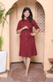 Miravan Womens Maroon Solid A Line Dress with Belt
