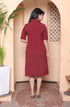 Miravan Womens Maroon Solid A Line Dress with Belt