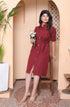 Miravan Womens Maroon Solid A Line Dress with Belt