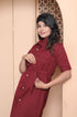 Miravan Womens Maroon Solid A Line Dress with Belt