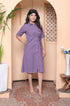 Miravan Womens Purple Solid half Sleeve midi Dress with Belt