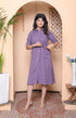 Miravan Womens Purple Solid half Sleeve midi Dress with Belt
