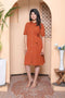 Miravan Womens Rust Solid Midi Dress and Side Belt
