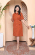 Miravan Womens Rust Solid Midi Dress and Side Belt