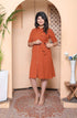 Miravan Womens Rust Solid Midi Dress and Side Belt