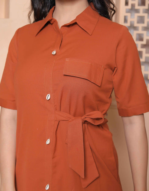 Miravan Womens Rust Solid Midi Dress and Side Belt