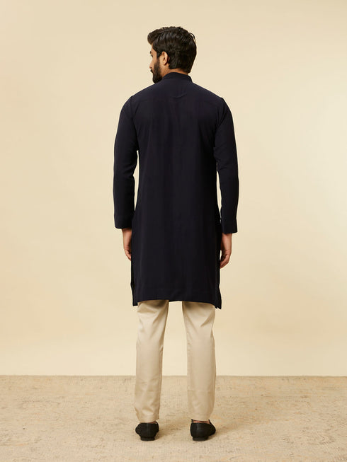 Manyavar Dark Blue Striped Patterned Kurta