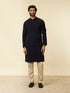 Manyavar Dark Blue Striped Patterned Kurta