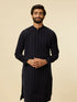 Manyavar Dark Blue Striped Patterned Kurta