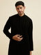 Manyavar Black Striped Patterned Kurta