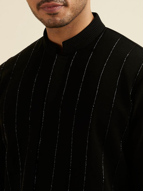 Manyavar Black Striped Patterned Kurta