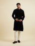 Manyavar Black Striped Patterned Kurta
