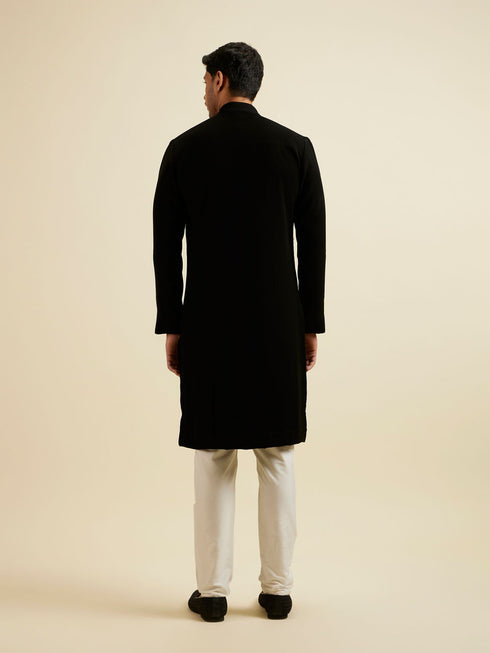 Manyavar Black Striped Patterned Kurta
