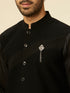 Manyavar Black Striped Patterned Kurta