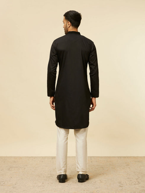 Manyavar Black Striped Patterned Kurta