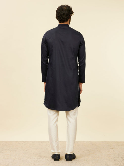 Manyavar Dark Blue Self Striped Kurta