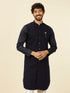 Manyavar Dark Blue Self Striped Kurta