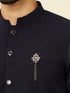 Manyavar Dark Blue Self Striped Kurta