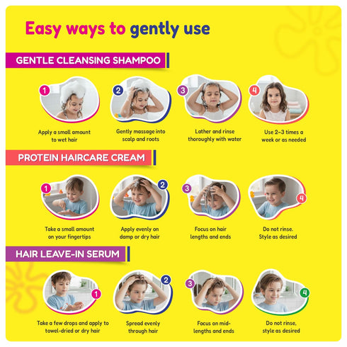 Kt Kids Haircare Trio Combo Gentle Cleansing Shampoo Girls Age 3 7 yrs Conditioner Protein Haircare Cream Hair Leave In Serum